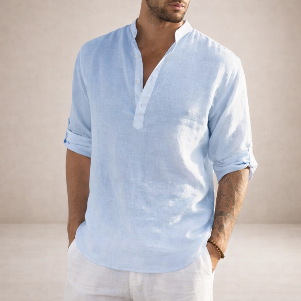 Men's Regular Fit Long Sleeve Shirt Stand Collar Casual Everyday Wear