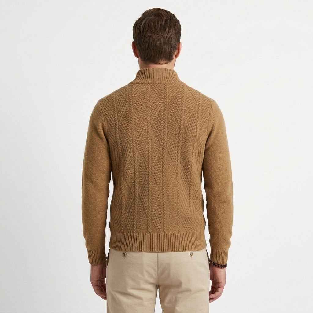 Men's Textured Half-Zip Mock Neck Sweater Casual Relaxed Fit Layering Everyday