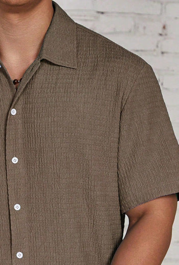 Men's Textured Shirt Cuban Collar Short-Sleeve Button Placket Casual Holiday Beach Smart-Casual Everyday Emerson