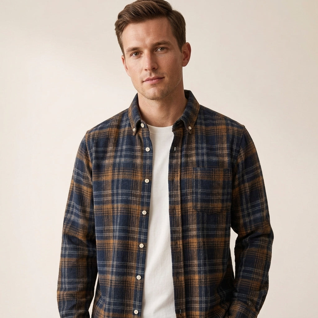 Men's Flannel Button-Up Shirt Classic Fit Long Sleeve Casual Everyday Wear
