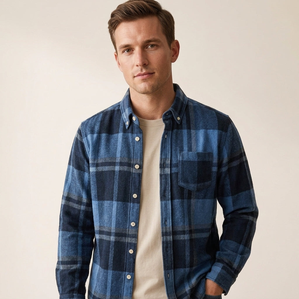 Men's Flannel Button-Up Shirt Classic Fit Long Sleeve Casual Everyday Wear