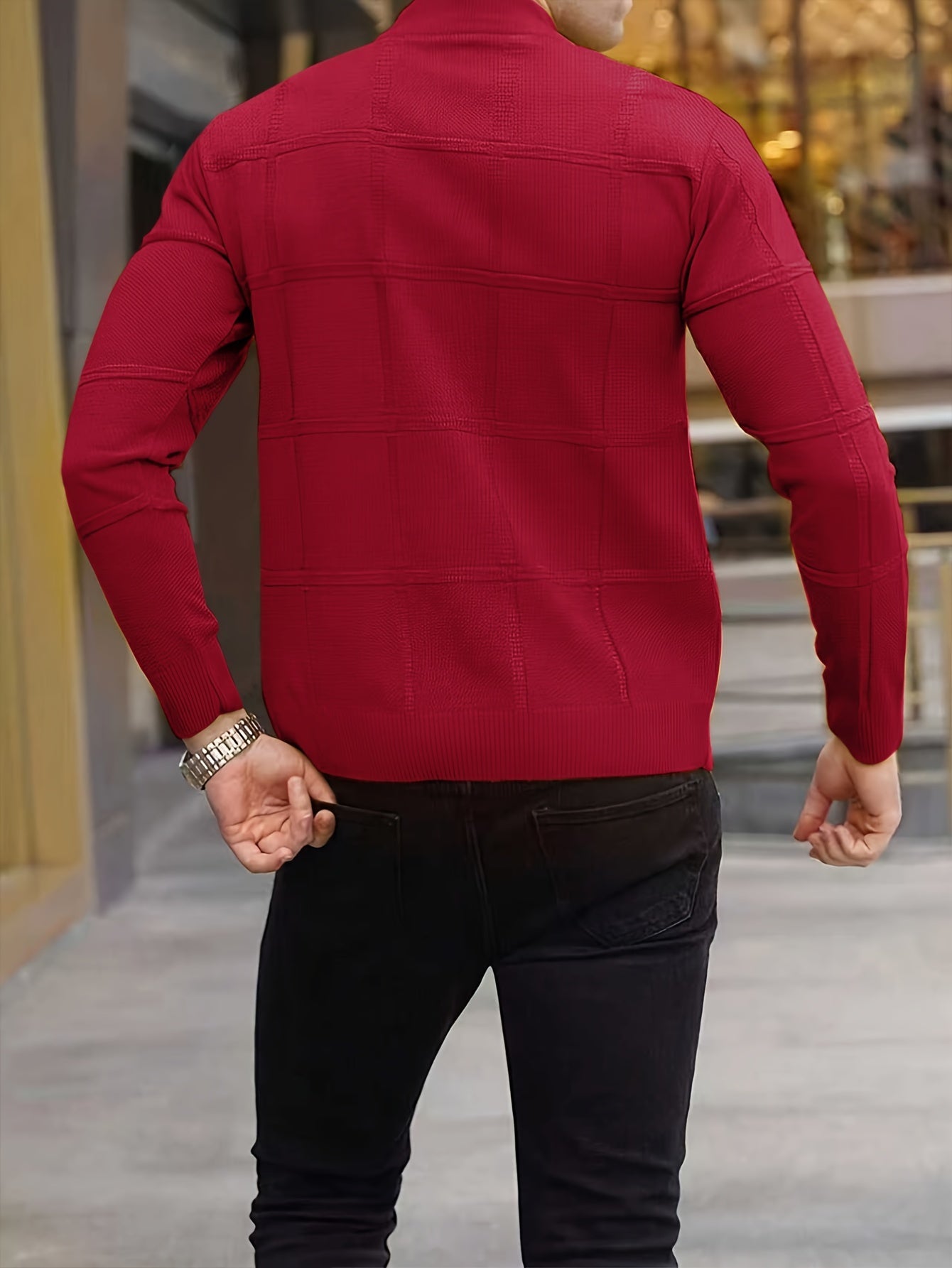 Men's Stand Collar Knit Sweater Relaxed Fit Long Sleeve Casual Layering
