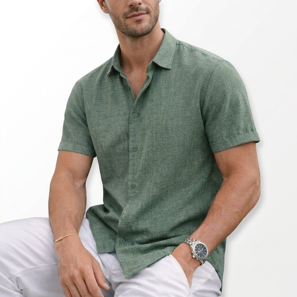 Men's Tailored Fit Shirt Short-Sleeve Button-Down Collared Smart-Casual Office Casual Everyday Sullivan