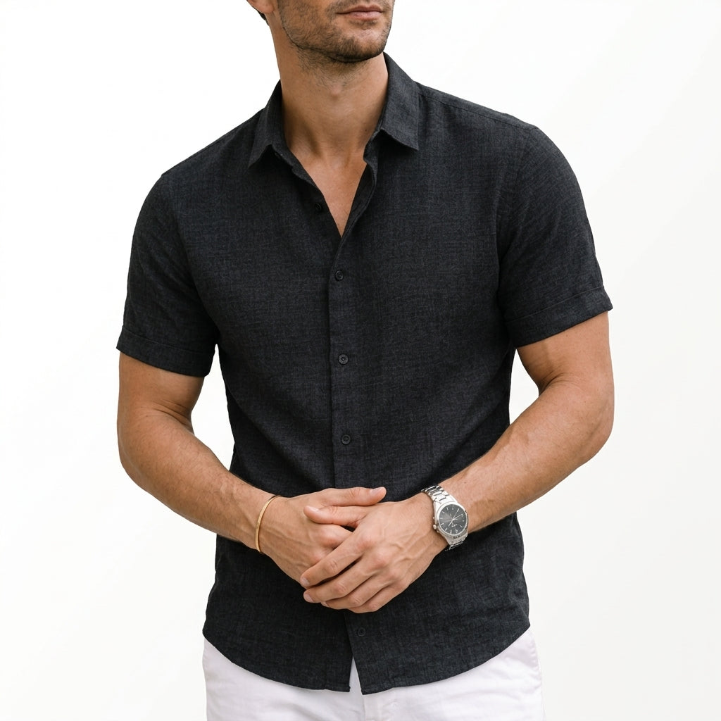 Men's Tailored Fit Shirt Short-Sleeve Button-Down Collared Smart-Casual Office Casual Everyday Sullivan