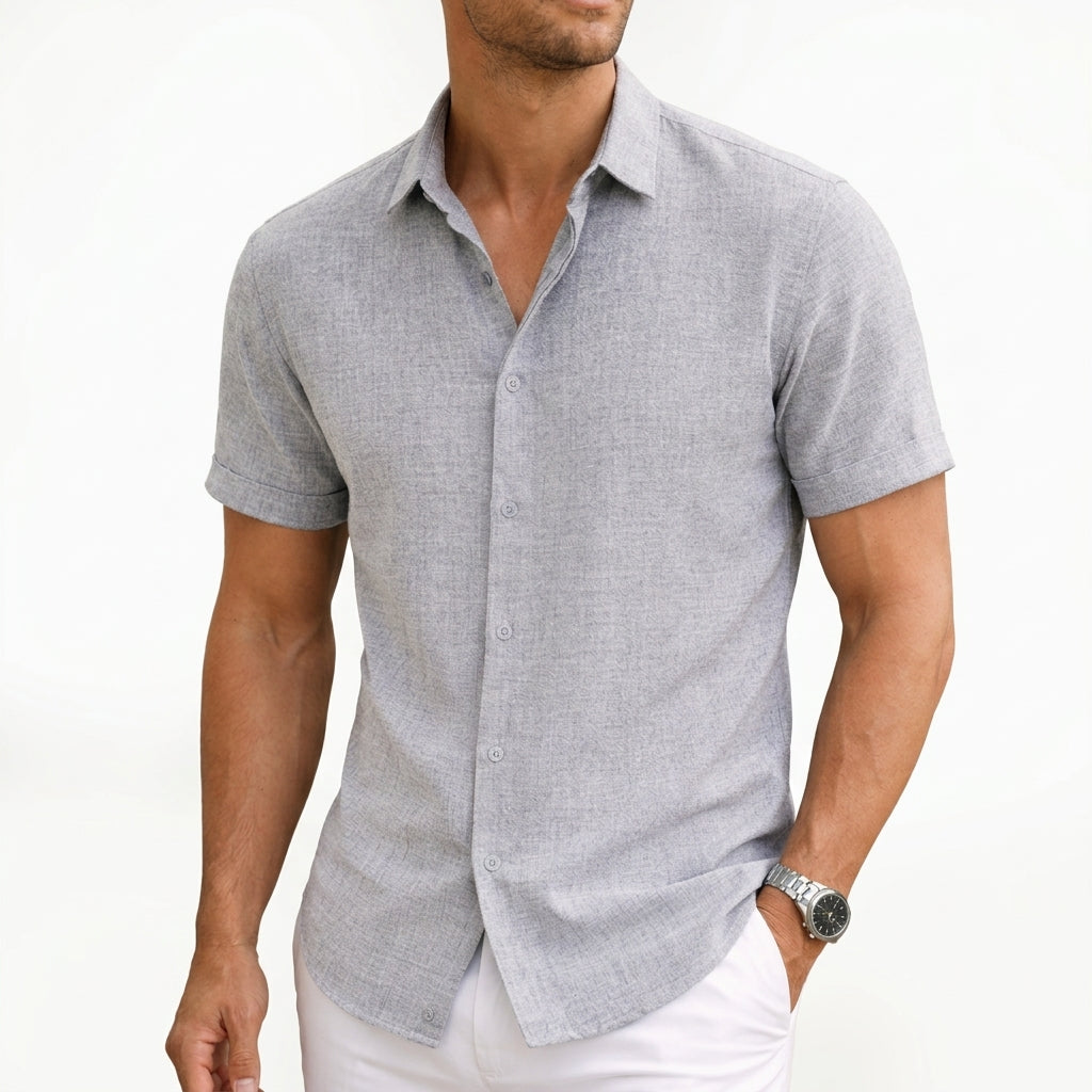Men's Tailored Fit Shirt Short-Sleeve Button-Down Collared Smart-Casual Office Casual Everyday Sullivan