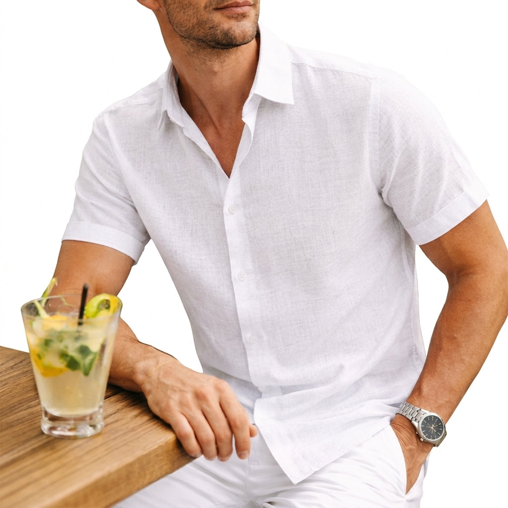 Men's Tailored Fit Shirt Short-Sleeve Button-Down Collared Smart-Casual Office Casual Everyday Sullivan