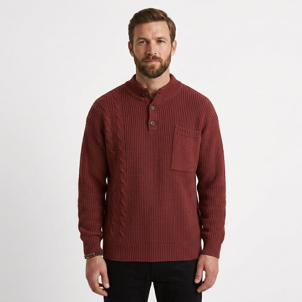 Men's Textured Stand Collar Pullover Relaxed Fit Long Sleeve Casual Everyday