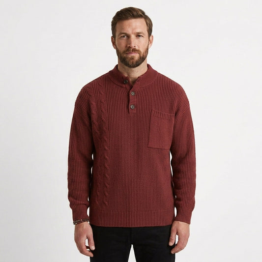 Men's Textured Stand Collar Pullover Relaxed Fit Long Sleeve Casual Everyday