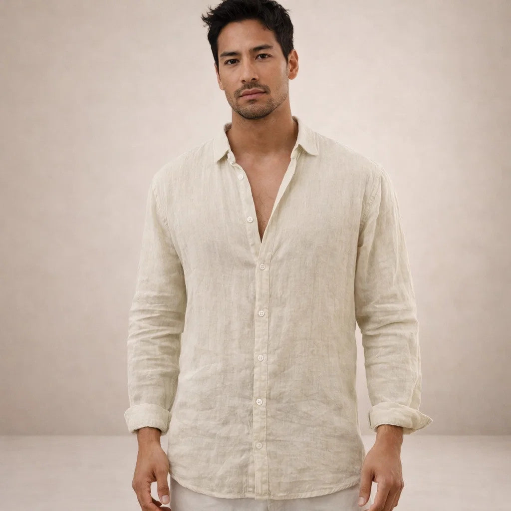 Men's Open Collar Shirt Long-Sleeve Button-Up Casual Smart-Casual Holiday Beach Everyday Relaxed Fit Griffith