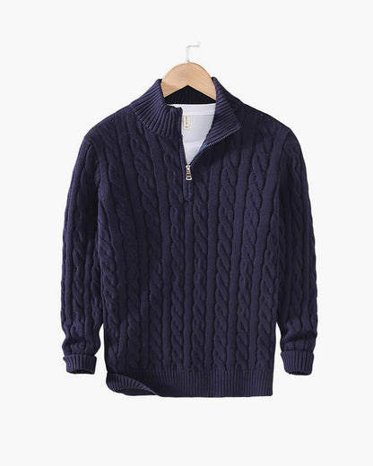 Men's Cable Knit Sweater Long Sleeve Collared Half-Zip Casual Layering