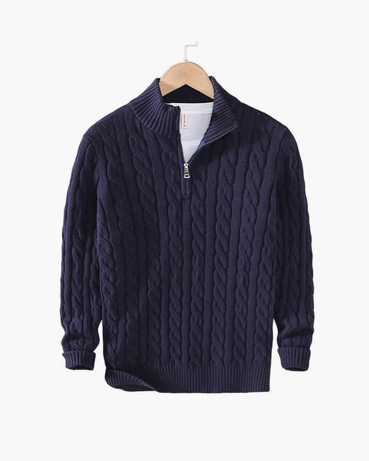 Men's Cable Knit Sweater Long Sleeve Collared Half-Zip Casual Layering