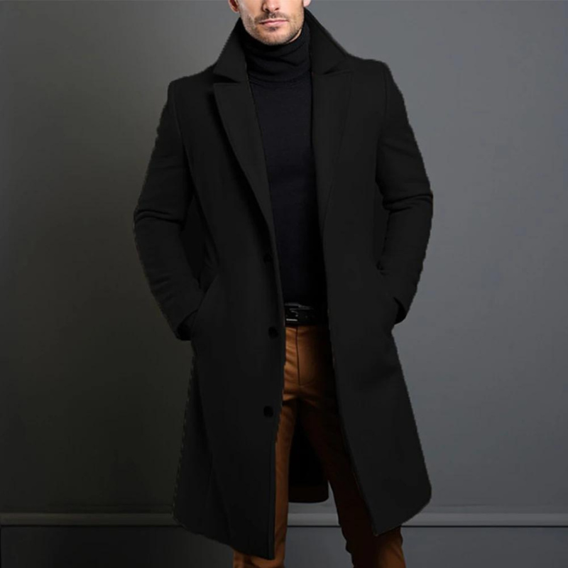 Men's Formal Winter Coat Tailored Fit Single-Breasted Notched Collar Classic Style
