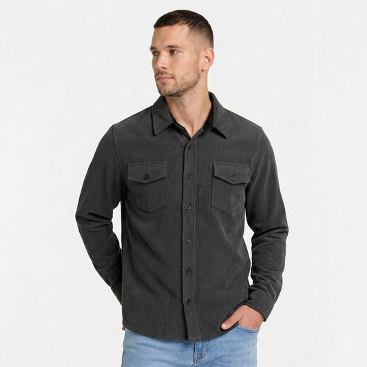 Men's Corduroy Shirt Long-Sleeve Button-Up Collared Overshirt Casual Layering Smart-Casual Everyday Vintage Rhett