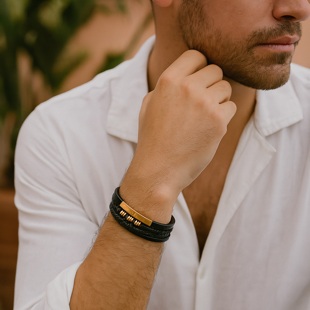 Men's Bracelet Beaded Adjustable Braided Cuff Casual Formal Smart-Casual Everyday Accessory Stackable Quentin