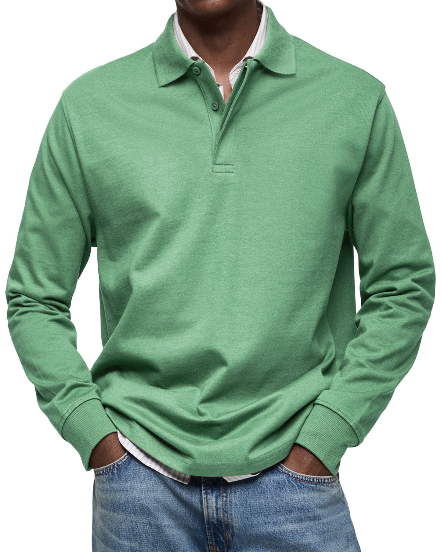 Men's Long-Sleeved Polo Shirt Classic Fit Collared Casual Everyday Wear