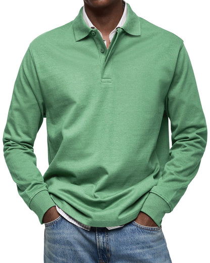 Men's Long-Sleeved Polo Shirt Classic Fit Collared Casual Everyday Wear