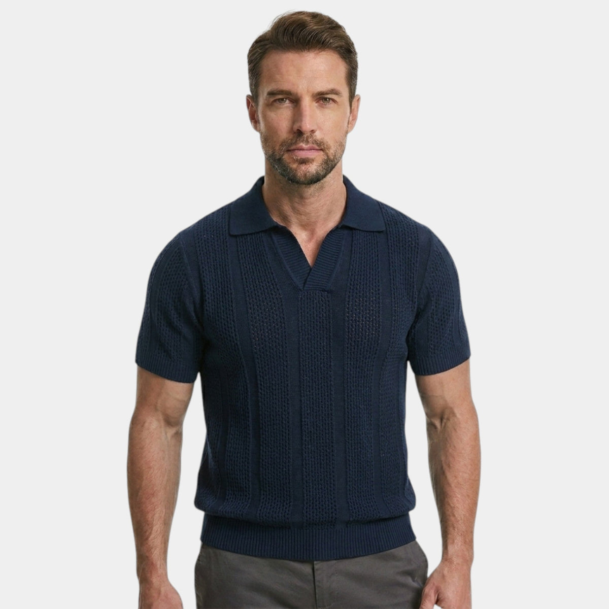 Men's Knitted Polo Shirt Premium Short-Sleeve Collared Ribbed Slim Fit Casual Smart-Casual Everyday Otto