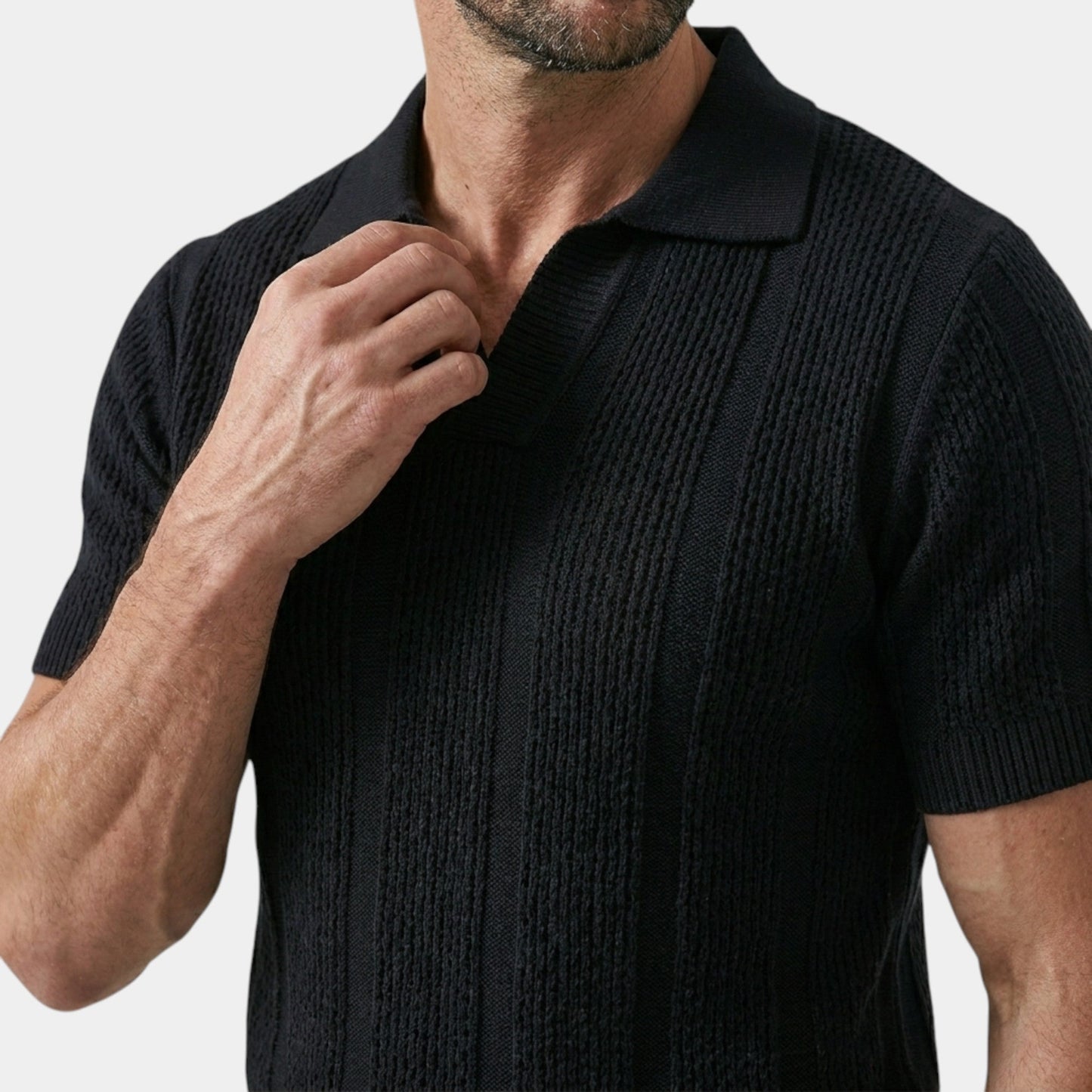 Men's Knitted Polo Shirt Premium Short-Sleeve Collared Ribbed Slim Fit Casual Smart-Casual Everyday Otto