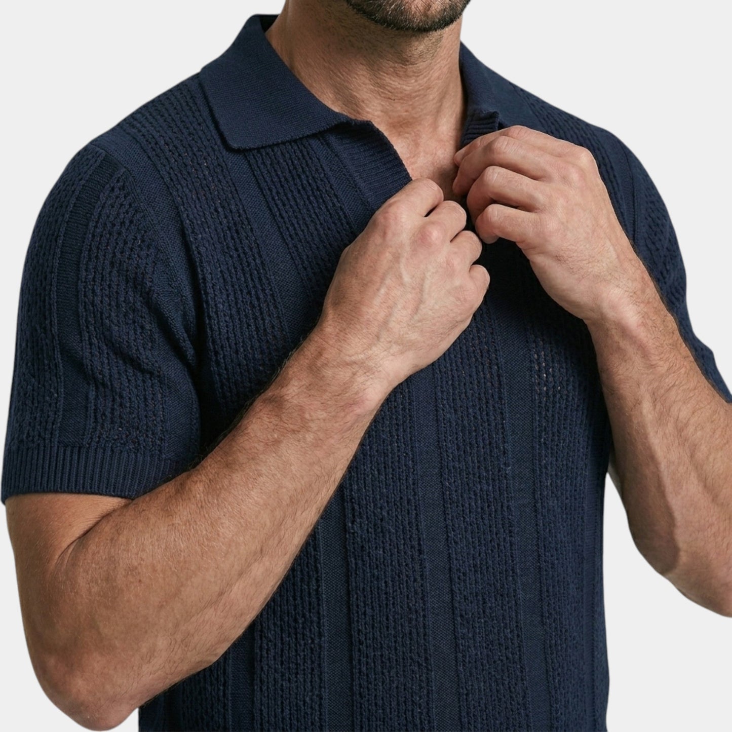Men's Knitted Polo Shirt Premium Short-Sleeve Collared Ribbed Slim Fit Casual Smart-Casual Everyday Otto
