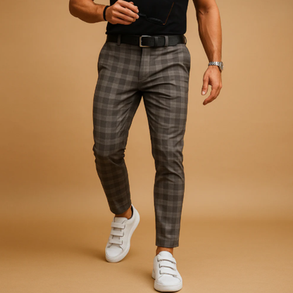 Men's Checked Trousers Slim Fit Flat-Front Tapered Smart-Casual Office Business Everyday Tailored Plaid Versatile Hargrove