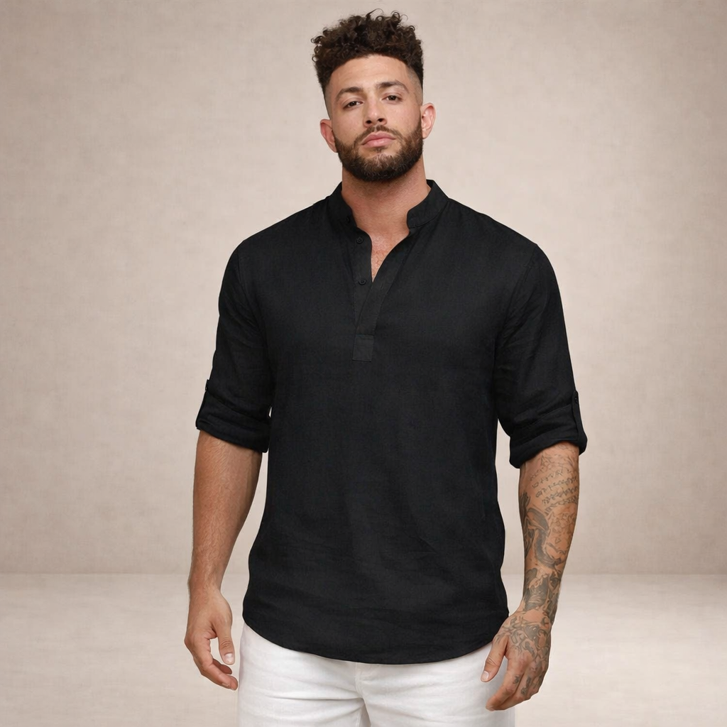 Men's Regular Fit Long Sleeve Shirt Stand Collar Casual Everyday Wear