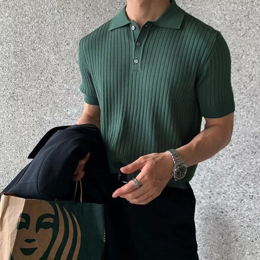 Men's Knitted Polo Shirt Short-Sleeve Collared Casual Everyday Wear