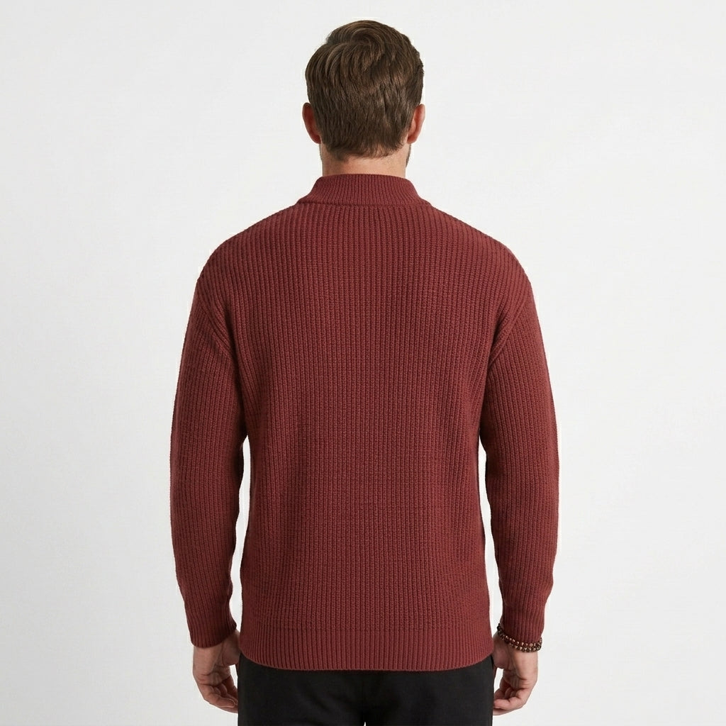 Men's Textured Stand Collar Pullover Relaxed Fit Long Sleeve Casual Everyday