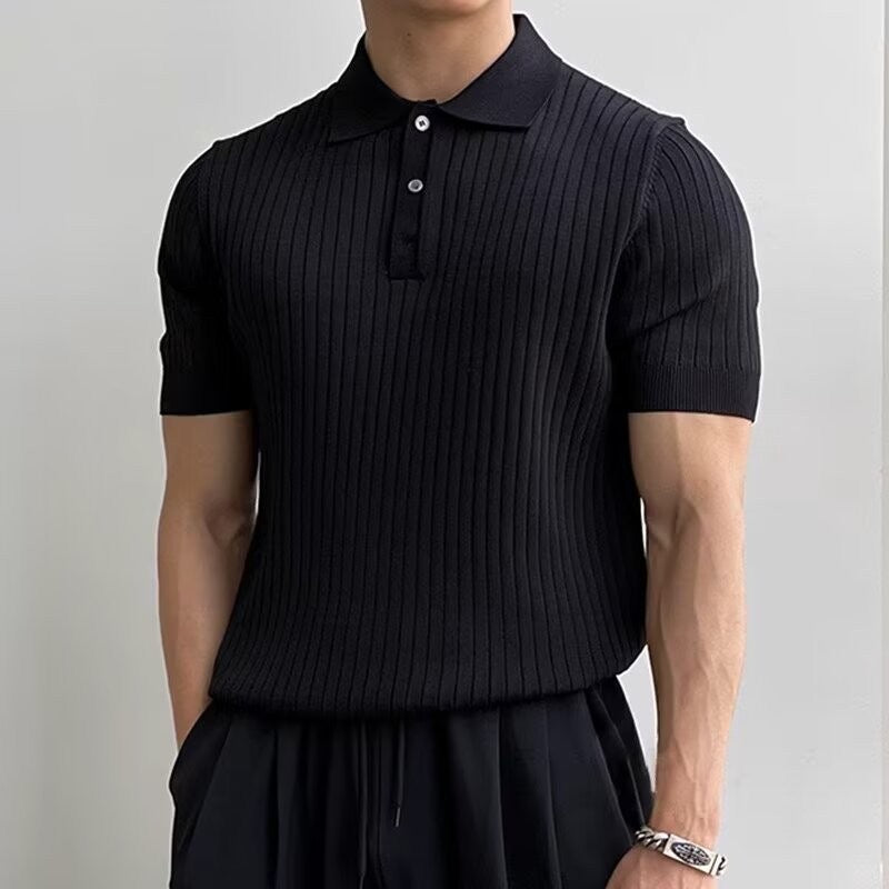 Men's Knitted Polo Shirt Short-Sleeve Collared Casual Everyday Wear