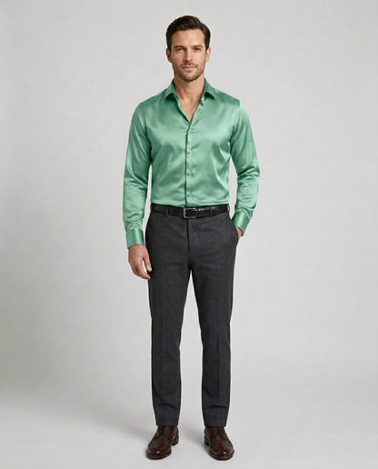Men's Classic Shirt Button-Up Collared Casual Smart-Casual Office Everyday Relaxed Fit Versatile Long-Sleeve Ashford - Mint green Front [Lystr 6a7b67483baee8929018d0f5:mint green:front]