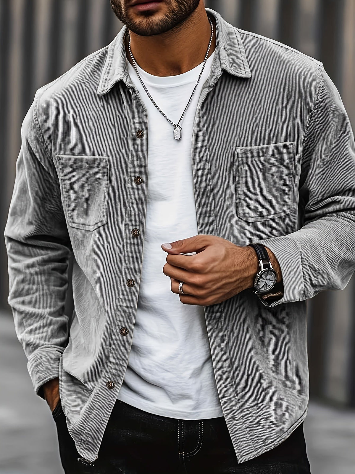 Men's Corduroy Overshirt Button-Up Shacket Relaxed Fit Casual Layering Everyday Smart-Casual Vintage Barrett
