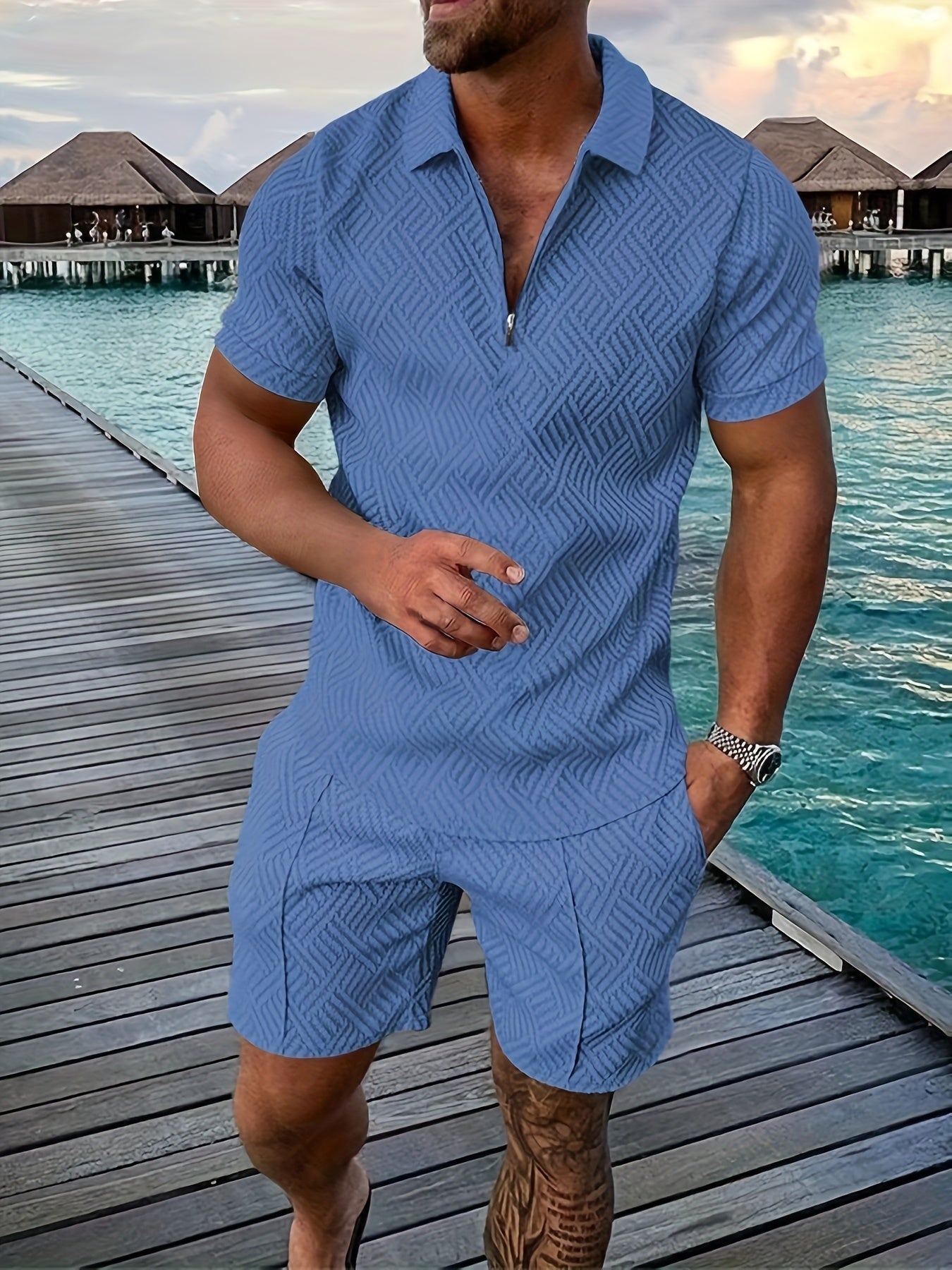 Men's Shirt & Shorts Set Two-Piece Matching Button-Up Casual Holiday Everyday Outfit Co-Ord Vincent