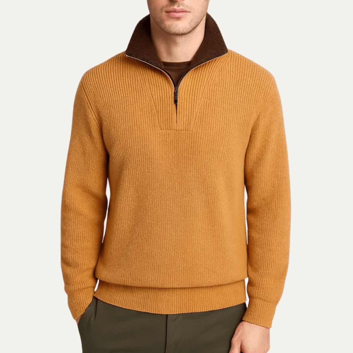 Men's Tailored Fit Quarter Zip Sweater Ribbed Knit Long Sleeve Casual Layering Wear