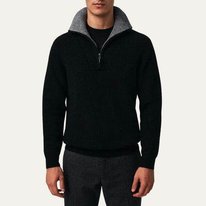 Men's Tailored Fit Quarter Zip Sweater Ribbed Knit Long Sleeve Casual Layering Wear