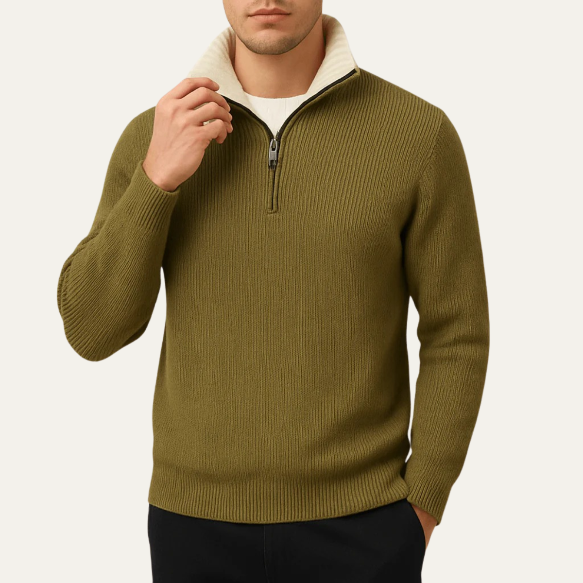 Men's Tailored Fit Quarter Zip Sweater Ribbed Knit Long Sleeve Casual Layering Wear