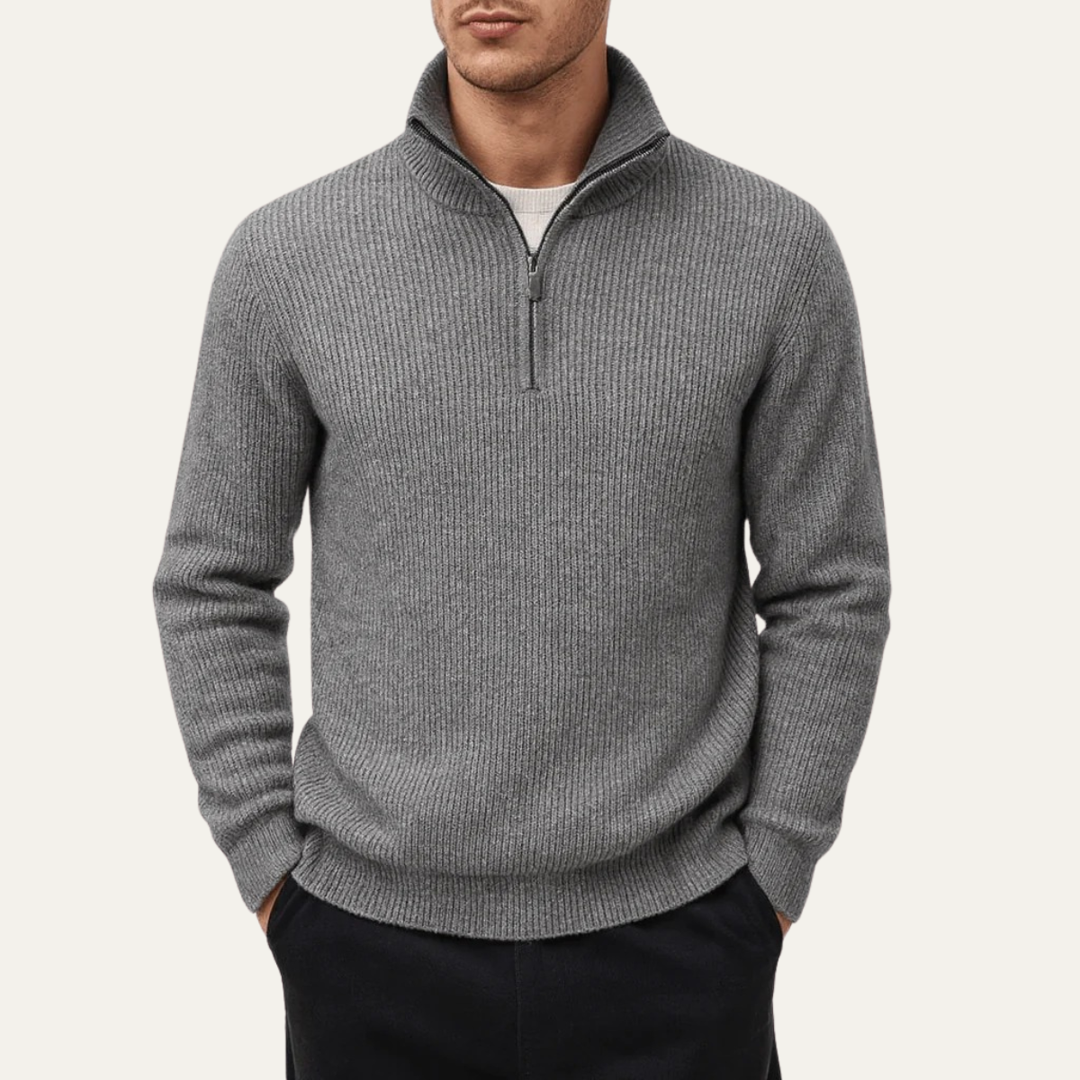 Men's Tailored Fit Quarter Zip Sweater Ribbed Knit Long Sleeve Casual Layering Wear