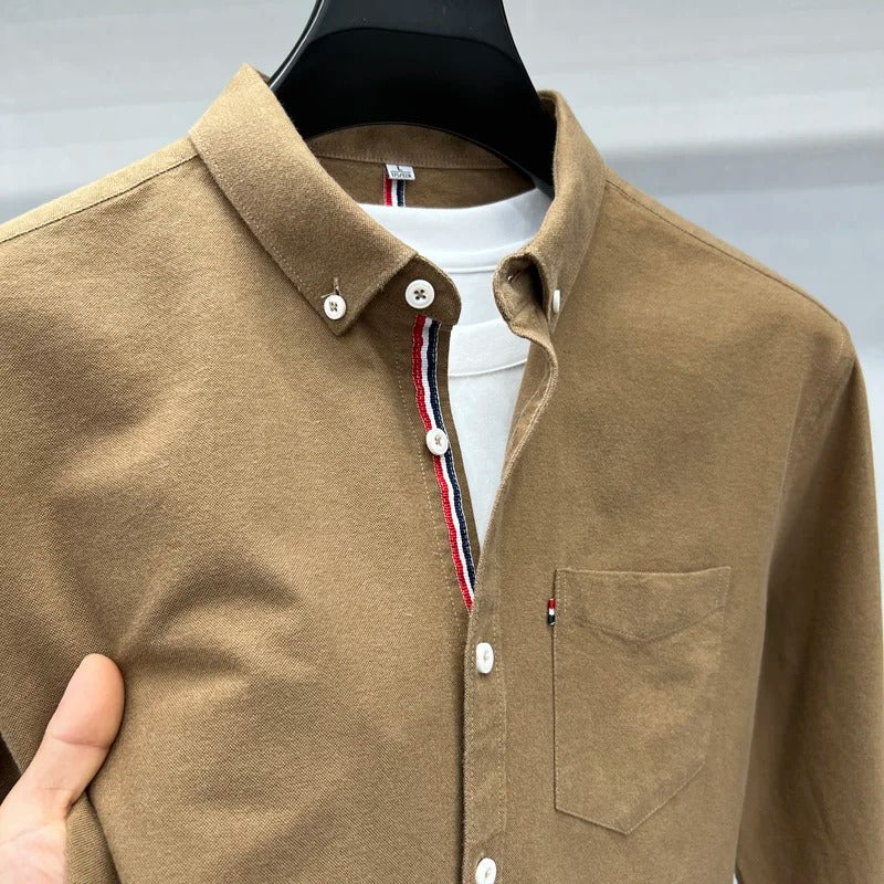 Men's Classic Oxford Shirt Accent Stripes Tailored Fit Long Sleeve Smart-Casual