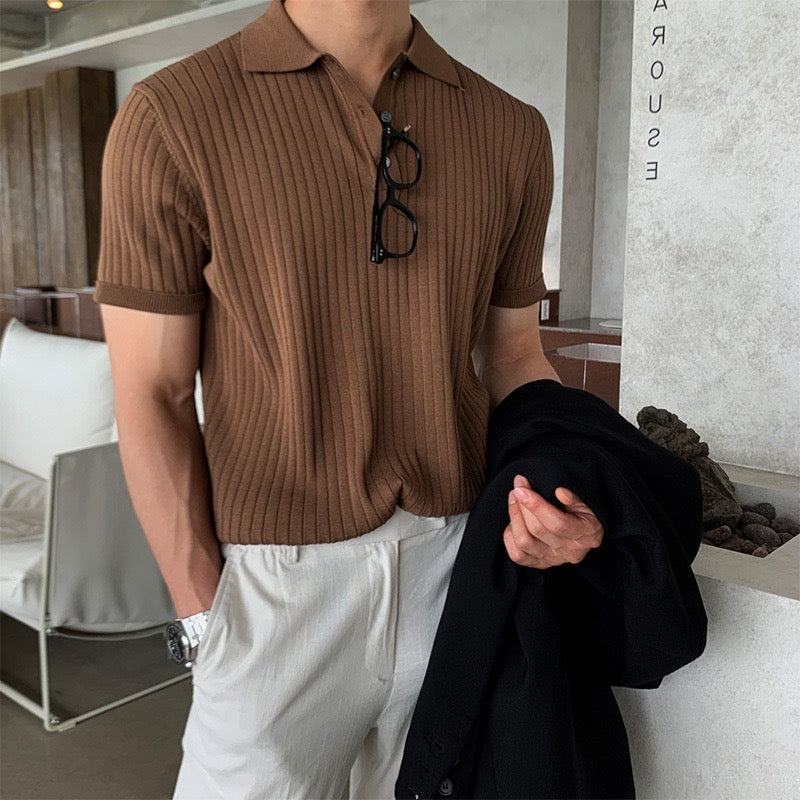 Men's Knitted Polo Shirt Short-Sleeve Collared Casual Everyday Wear