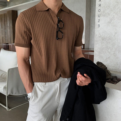 Men's Knitted Polo Shirt Short-Sleeve Collared Casual Everyday Wear