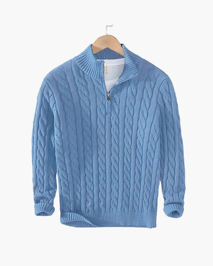 Men's Cable Knit Sweater Long Sleeve Collared Half-Zip Casual Layering