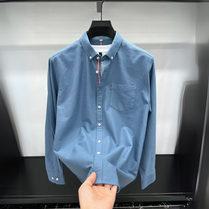 Men's Classic Oxford Shirt Accent Stripes Tailored Fit Long Sleeve Smart-Casual