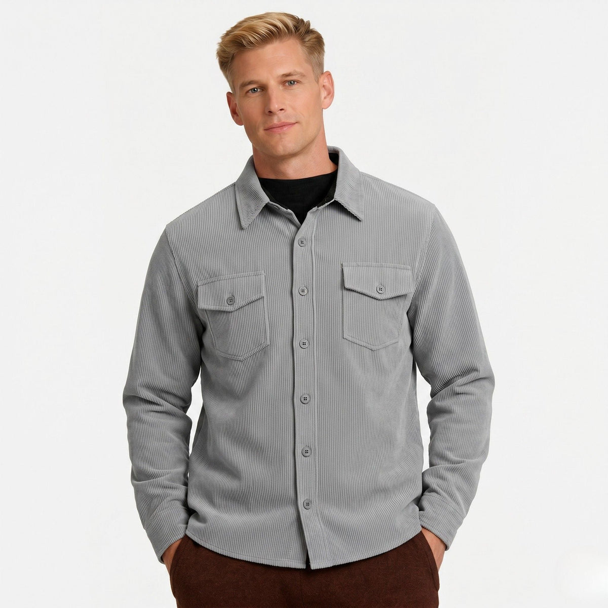 Men's Corduroy Shirt Long-Sleeve Button-Up Collared Overshirt Casual Layering Smart-Casual Everyday Vintage Rhett