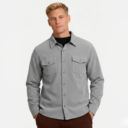 Men's Corduroy Shirt Long-Sleeve Button-Up Collared Overshirt Casual Layering Smart-Casual Everyday Vintage Rhett