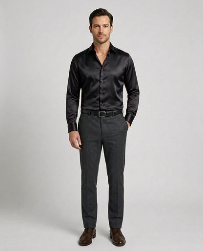 Men's Classic Shirt Button-Up Collared Casual Smart-Casual Office Everyday Relaxed Fit Versatile Long-Sleeve Ashford - Black Front [Lystr 6a7b67483baee8929018d0f5:black:front]