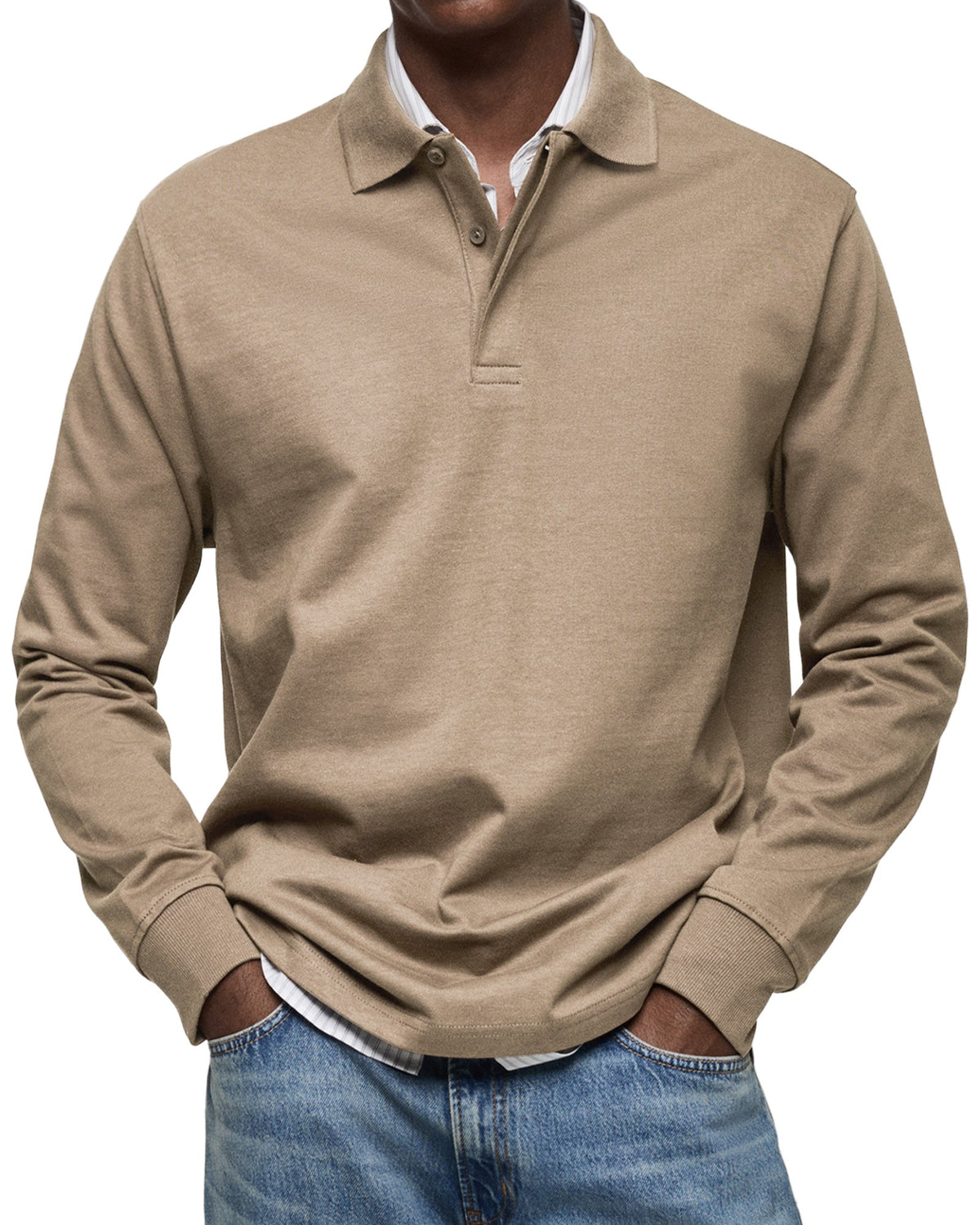 Men's Long-Sleeved Polo Shirt Classic Fit Collared Casual Everyday Wear