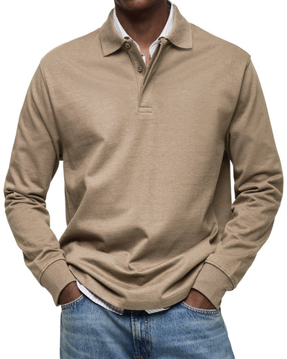 Men's Long-Sleeved Polo Shirt Classic Fit Collared Casual Everyday Wear