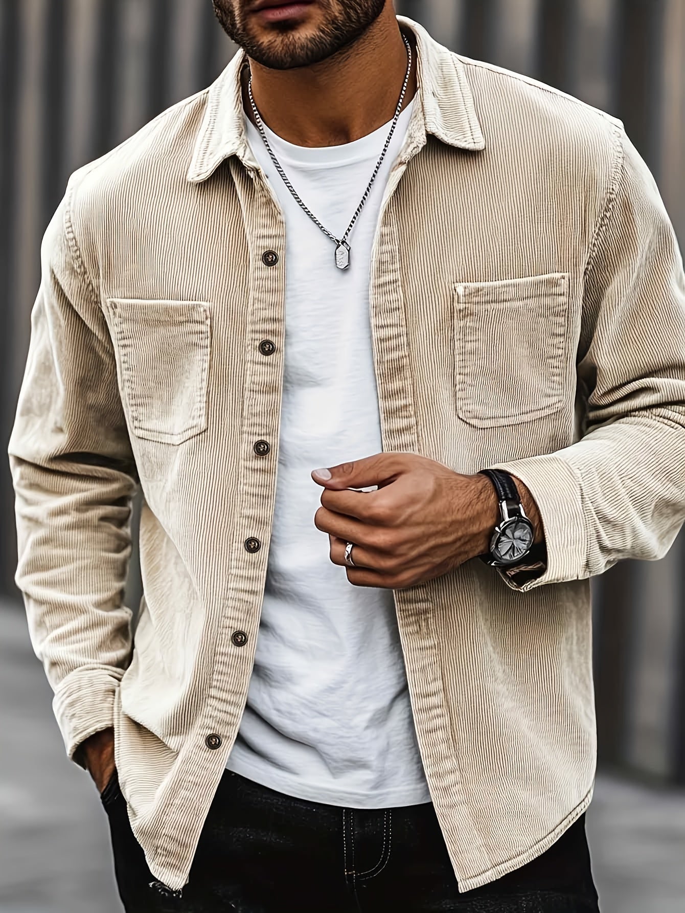 Men's Corduroy Overshirt Button-Up Shacket Relaxed Fit Casual Layering Everyday Smart-Casual Vintage Barrett