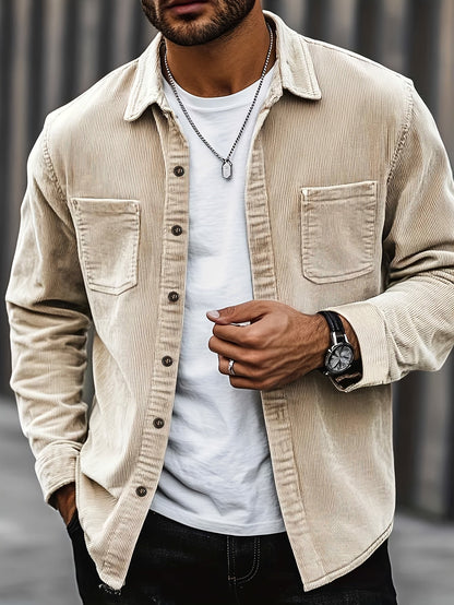 Men's Corduroy Overshirt Button-Up Shacket Relaxed Fit Casual Layering Everyday Smart-Casual Vintage Barrett