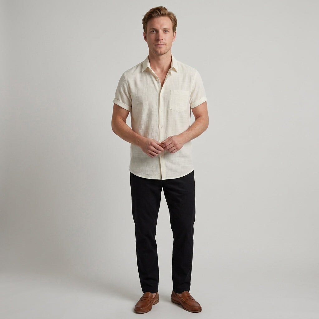 Men's Casual Short Sleeve Button-Up Shirt Relaxed Fit Versatile Everyday Wear