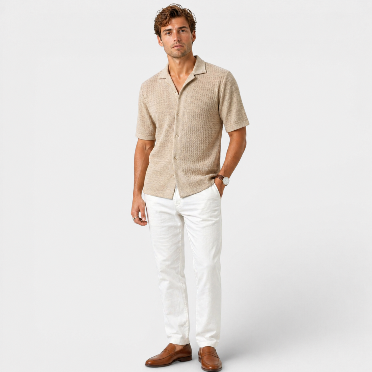 Men's Casual Shirt Button-Up Collared Elegant Smart-Casual Holiday Beach Relaxed Fit Everyday Colby