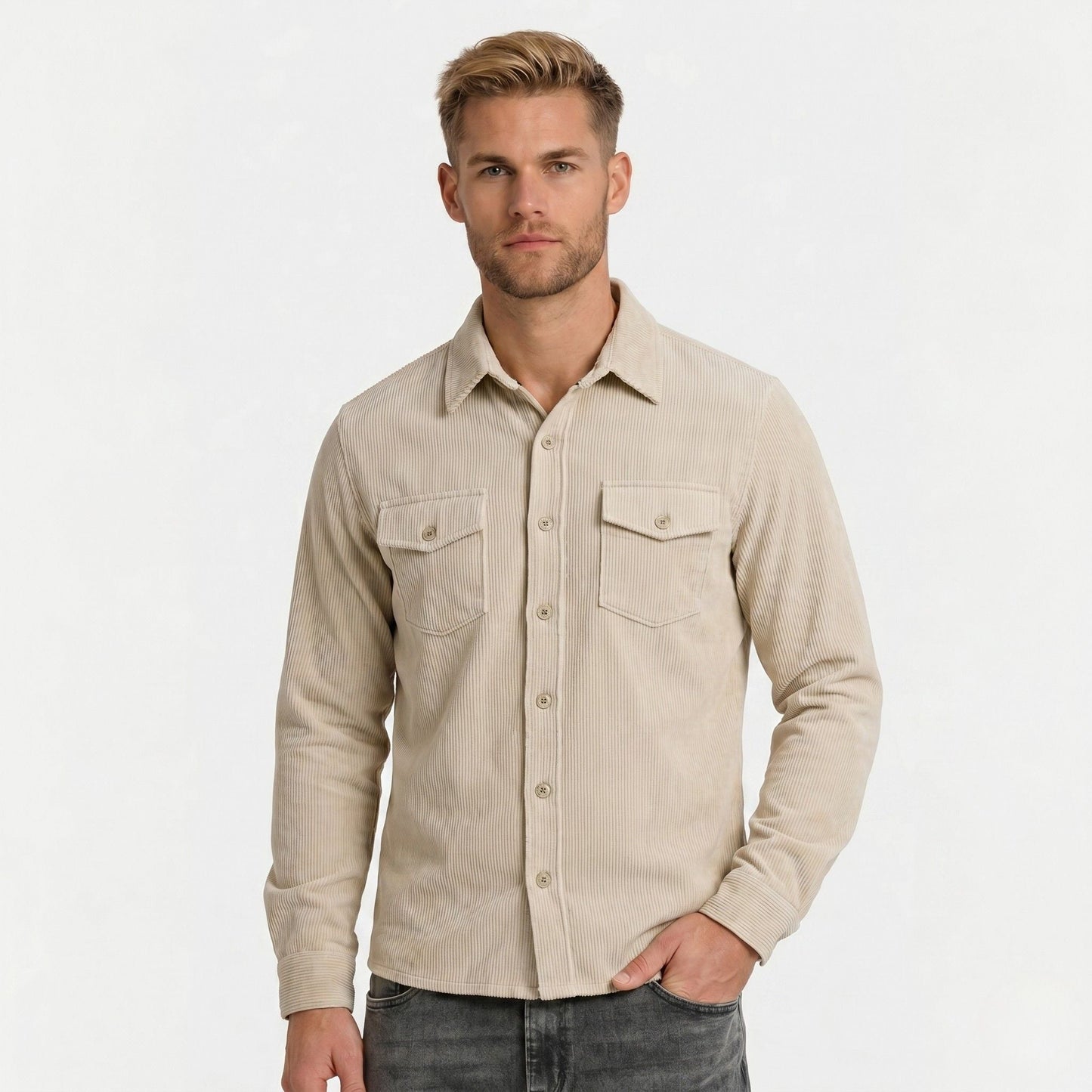 Men's Corduroy Shirt Long-Sleeve Button-Up Collared Overshirt Casual Layering Smart-Casual Everyday Vintage Rhett